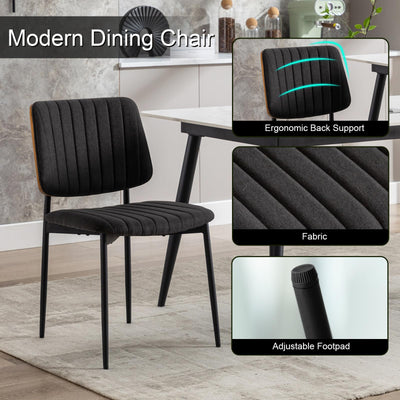 Black Dining Chairs Set of 6,Fabric Mid Century Modern Dining Chairs with Bentwood Back and Upholster Seat,Armless Kitchen Chairs with Metal Legs Adjustable Foot for Dining Room(Walnut Black)