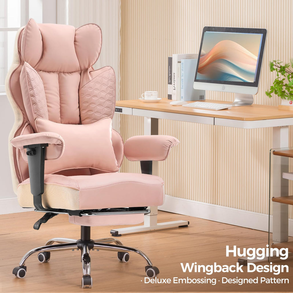 Desk Office Chair Big and Tall Office Chairs Ergonomic Gaming Chairs with Wide Seat Leather High Back Chair with Foot Rest Adjustable Armrests Pocket Spring Lumbar Support