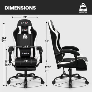 Video Gaming Chair with Footrest Lumbar Support for Home Office High Back Recliner Height Adjustable Ergonomic Comfy Leather Computer Desk Chair (White)