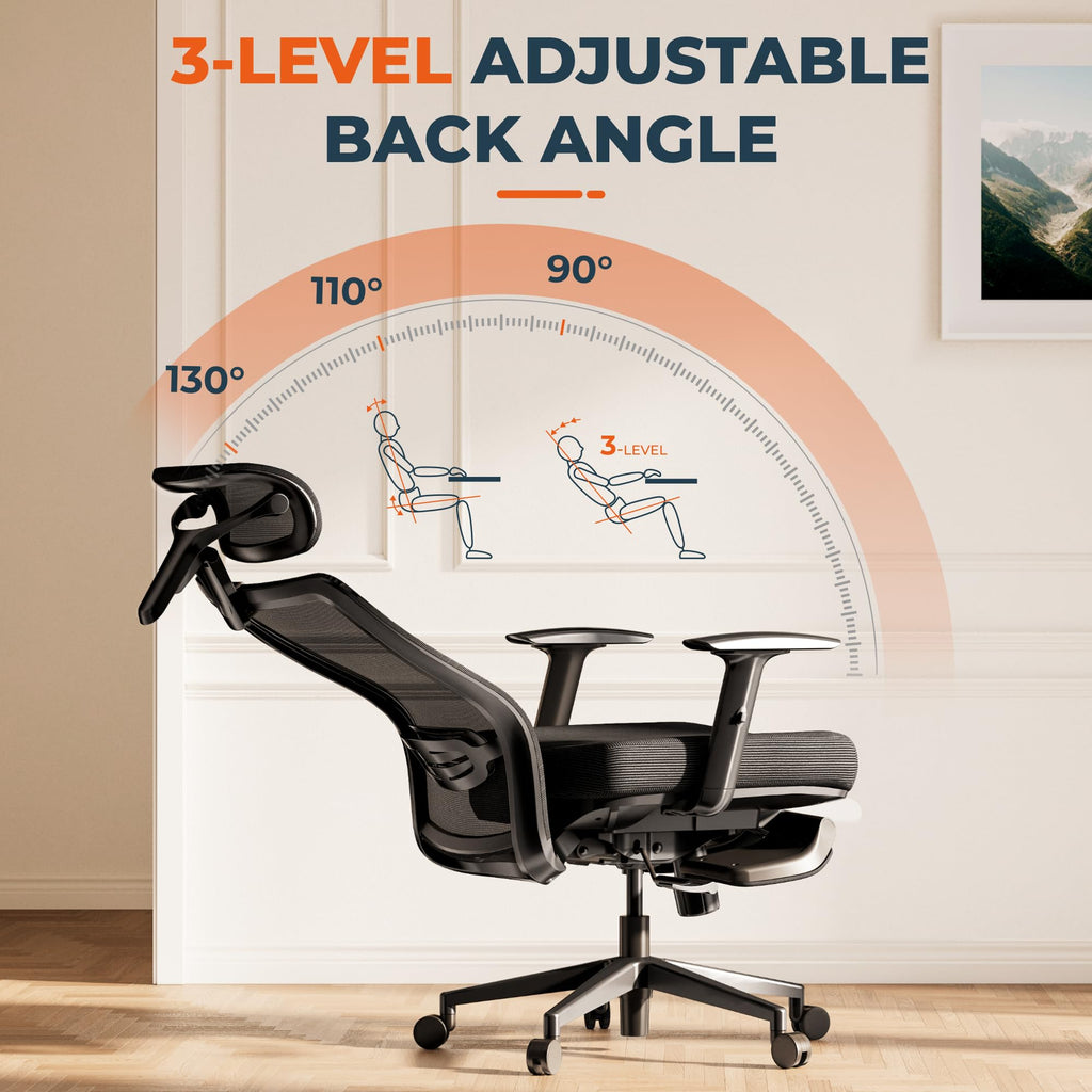 ErgoChair Pro Big and Tall Office Chair, Swivel Computer Chair, Home Office Desk Chairs， with Lumbar Support/17in Retractable Footrest/4D Headrest/400lbs Heavy Duty,Foam Seat Cushion,Black