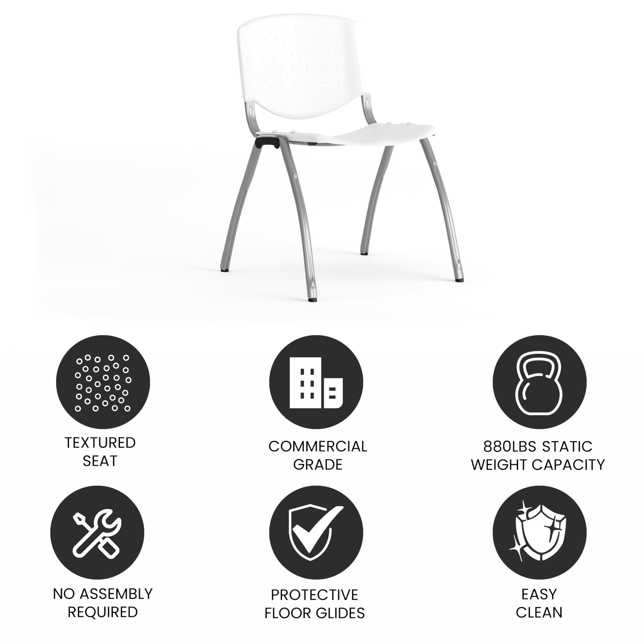 HERCULES Series 880 lb. Capacity White Plastic Stack Chair with Titanium Gray Powder Coated Frame