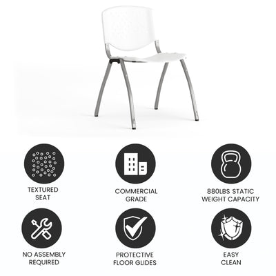 HERCULES Series 880 lb. Capacity White Plastic Stack Chair with Titanium Gray Powder Coated Frame