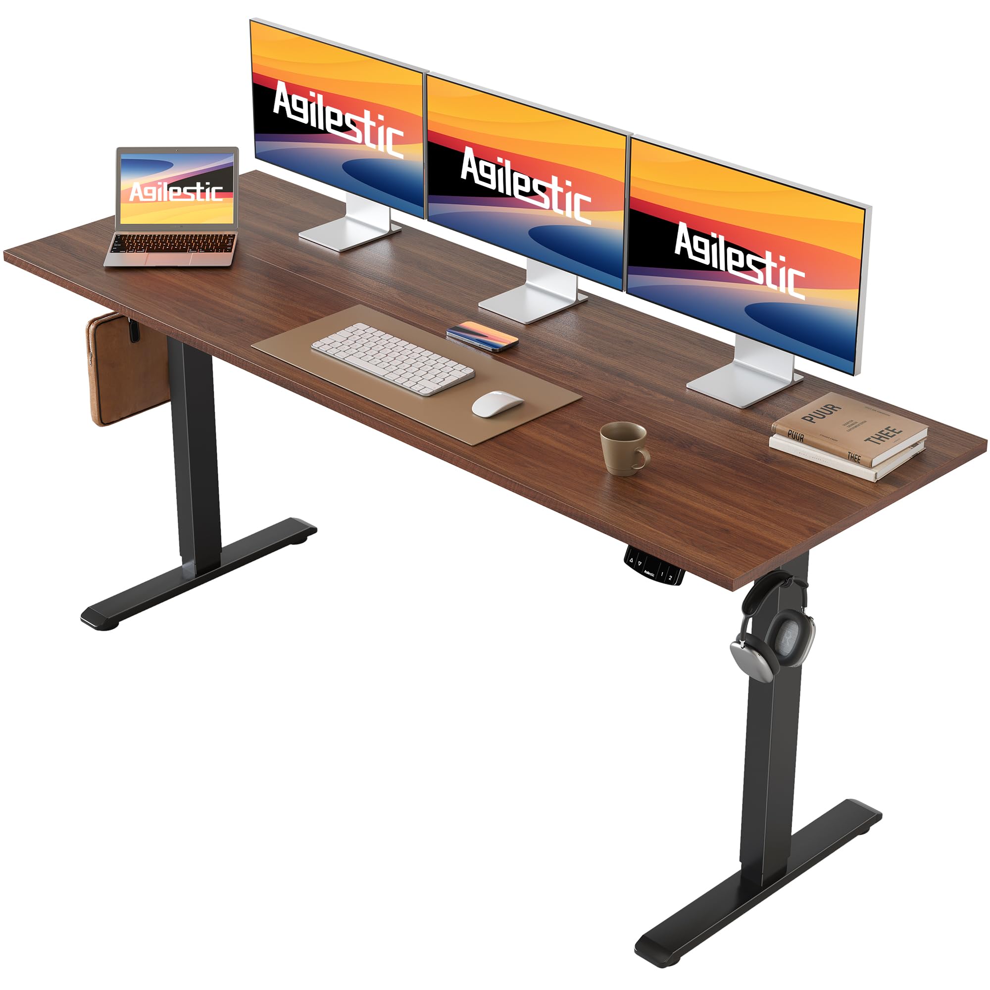Electric Standing Desk, 63 x 24 Inches Height Adjustable Desk, Sit Stand up for Work Office Home, Ergonomic Rising Computer Table with Memory Preset, Dark Walnut