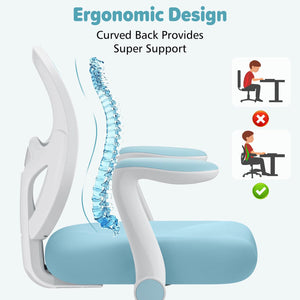 Kids Desk Chair Ergonomic Study Chair with Flipped Armrest and Footrest Adjustable Height Swivel Kids Computer Chair Mesh Desk Chair for Boys Girls Children at Home Bedroom Study Room Blue