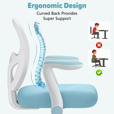 Kids Desk Chair Ergonomic Study Chair with Flipped Armrest and Footrest Adjustable Height Swivel Kids Computer Chair Mesh Desk Chair for Boys Girls Children at Home Bedroom Study Room Blue