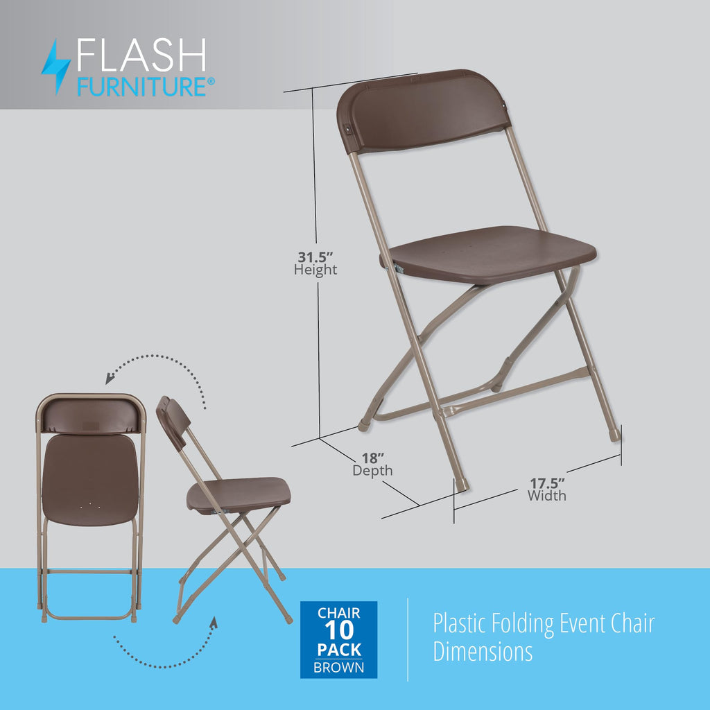 10 Pack, Hercules Series Plastic Folding Chair Brown -  650LB Weight Capacity Comfortable Event Chair-Lightweight Folding Chair