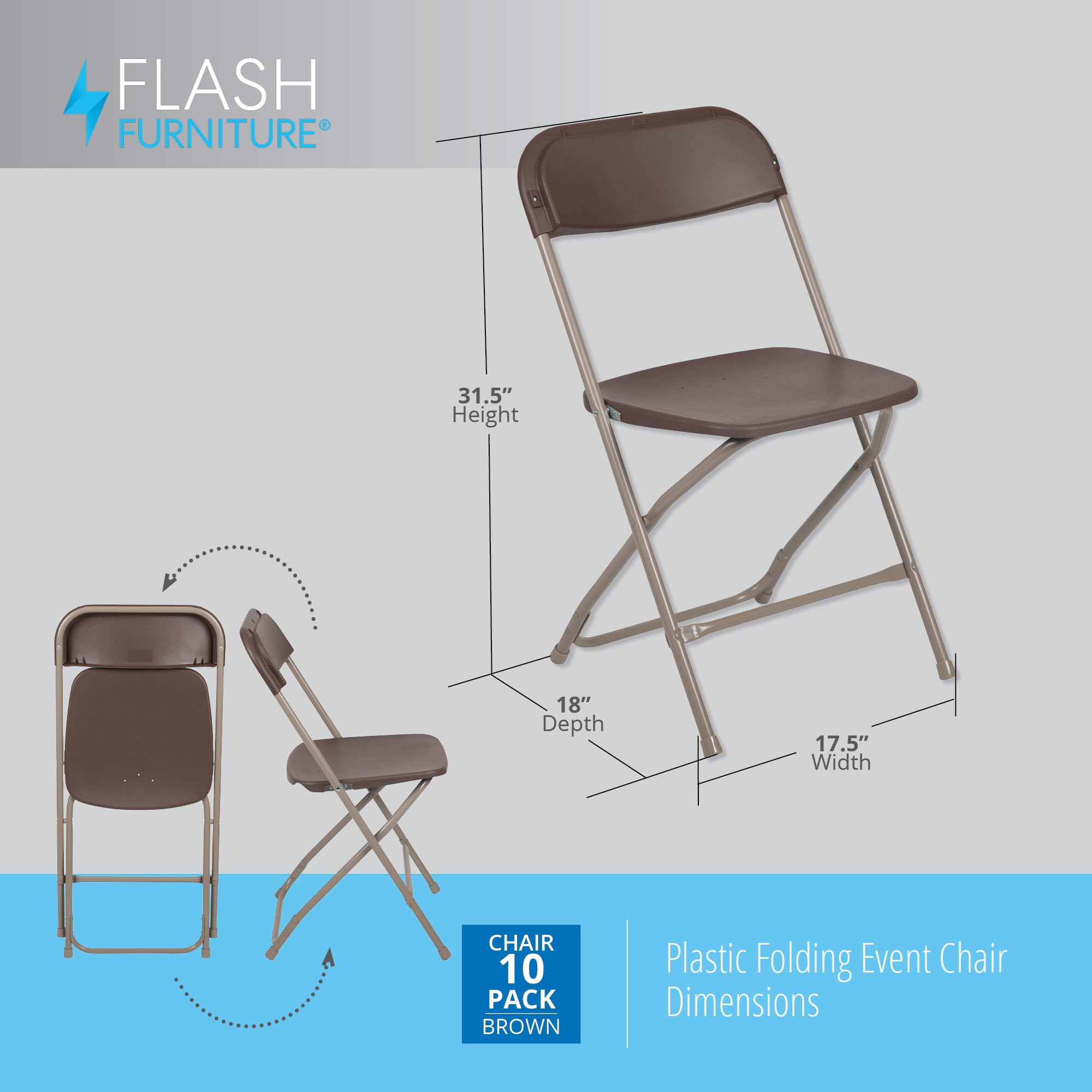 10 Pack, Hercules Series Plastic Folding Chair Brown -  650LB Weight Capacity Comfortable Event Chair-Lightweight Folding Chair
