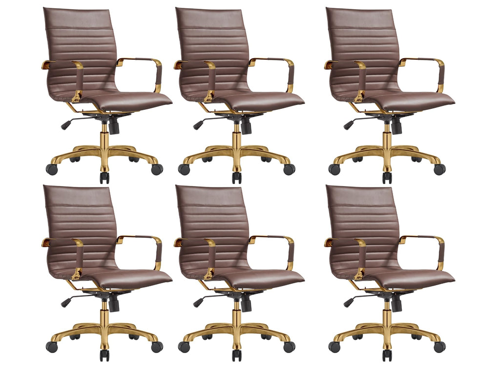 Qty 6 Modern Ergonomic Executive Office Chair, High-Back Leather Conference Desk Chair with Adjustable Height, Tilt Control, 360° Swivel & Gold Frame for Home Office