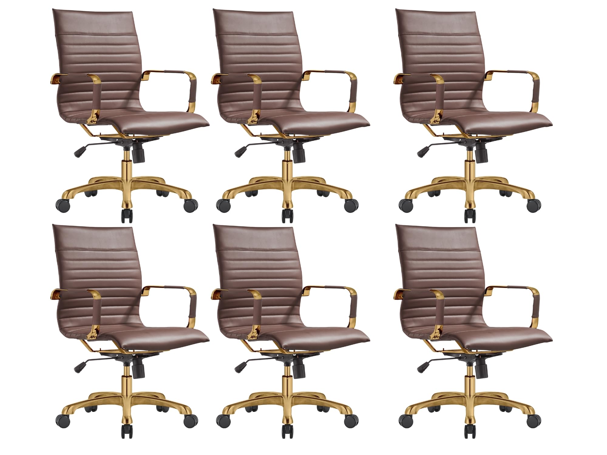 Qty 6 Modern Ergonomic Executive Office Chair, High-Back Leather Conference Desk Chair with Adjustable Height, Tilt Control, 360° Swivel & Gold Frame for Home Office