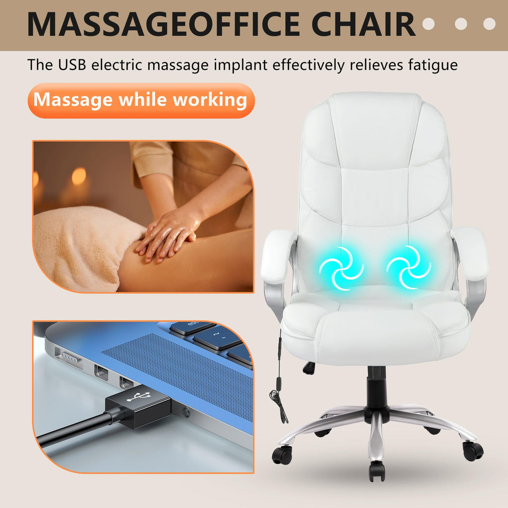 Office Chair Computer High Back Adjustable Ergonomic Desk Chair Executive PU Leather Swivel Task Chair with Armrests Lumbar Support (Beige)