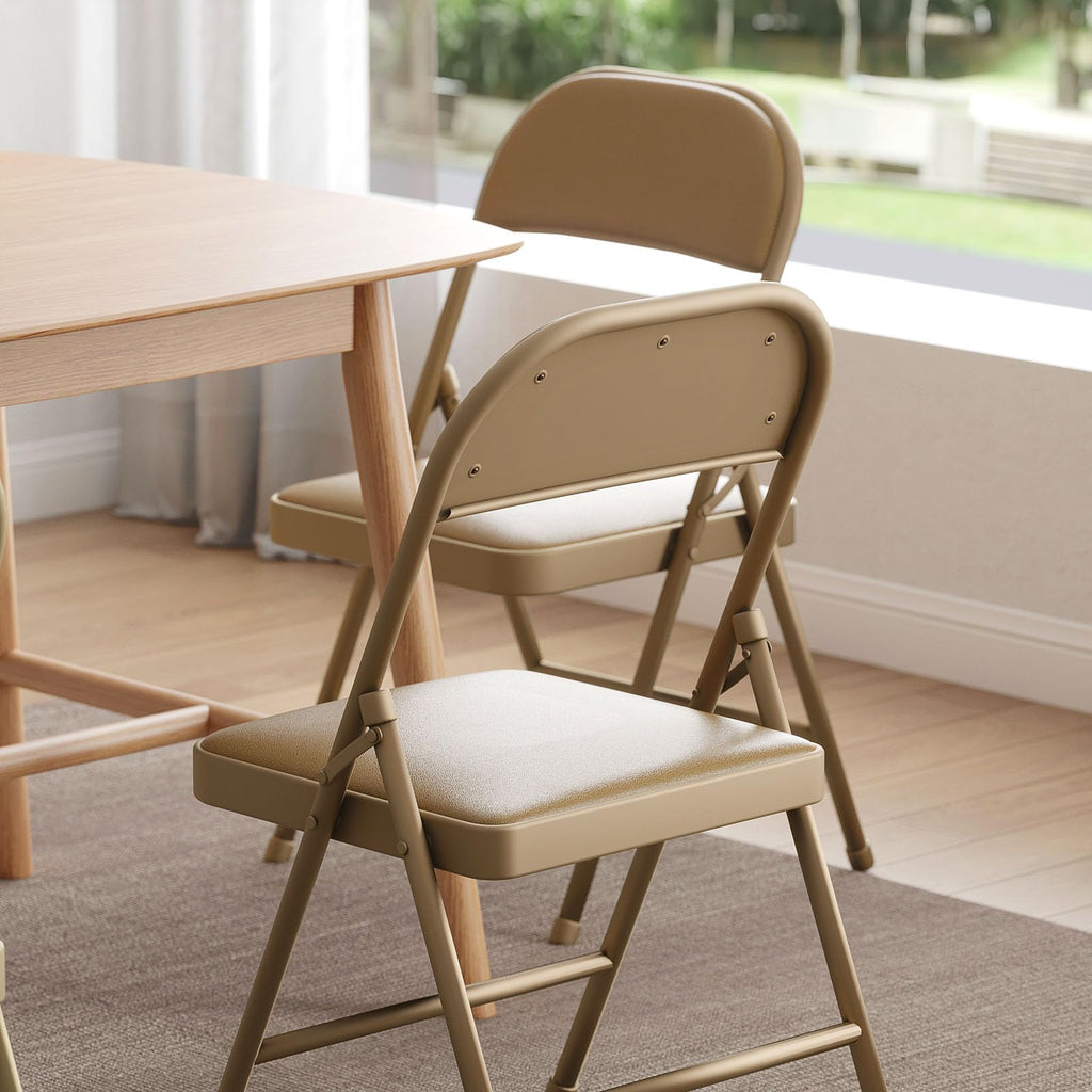 4 Pack Folding Chairs with Padded Vinyl Cushion Chairs with Comfortable Cushion and Durable Steel Frame for Home and Office, for Indoor and Outdoor Events (Kahki, Vinyl)