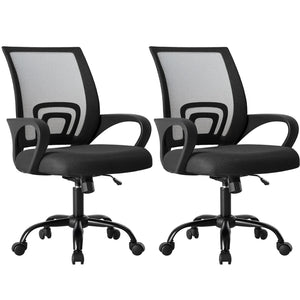 2 Pack, Office Desk Chair - Ergonomic Mid Back with Lumbar Support & Rocking Mode, Height Adjustable with Fixed Armrest, for Home, Computer, Gaming, Conference, Meeting, 360° Swivel, Black,