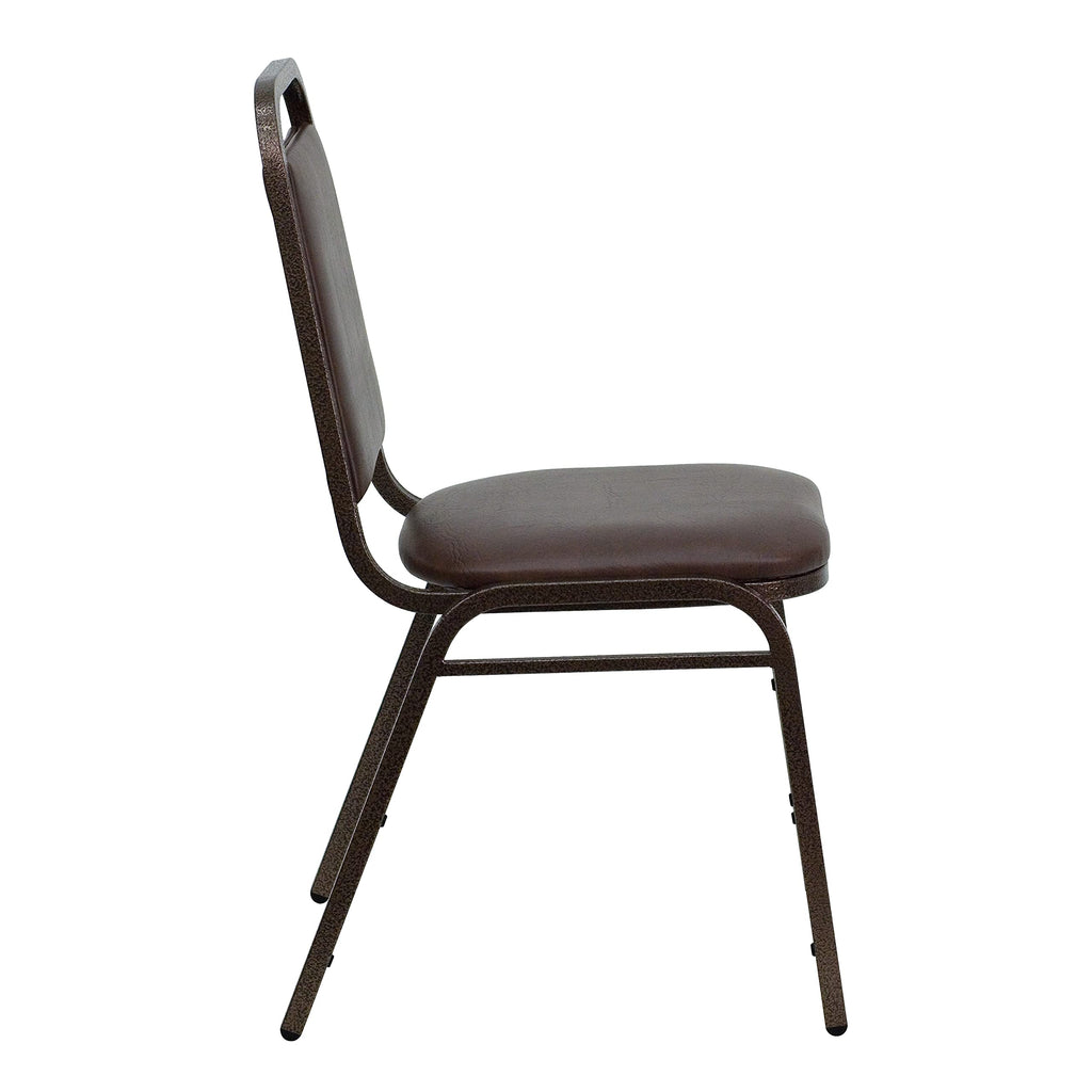 Trapezoidal Back Vinyl Stackable Banquet Chair, Multipurpose Stacking Chair with Padded Seat and Back, Brown/Copper