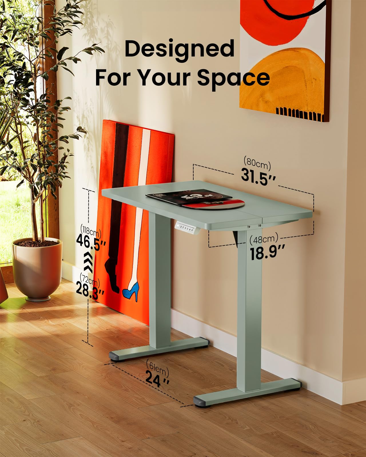 Height Adjustable Electric Standing Desk, 32 x 19 Inches Sit Stand up Desk, Memory Computer Home Office Desk,Green
