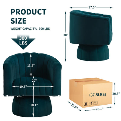 Swivel Accent Barrel Chair Set of 2- Cute Comfy Small Round 360° Arm Chair Velvet Sofa Club Reading Chair for Living Room Bedroom Office Green