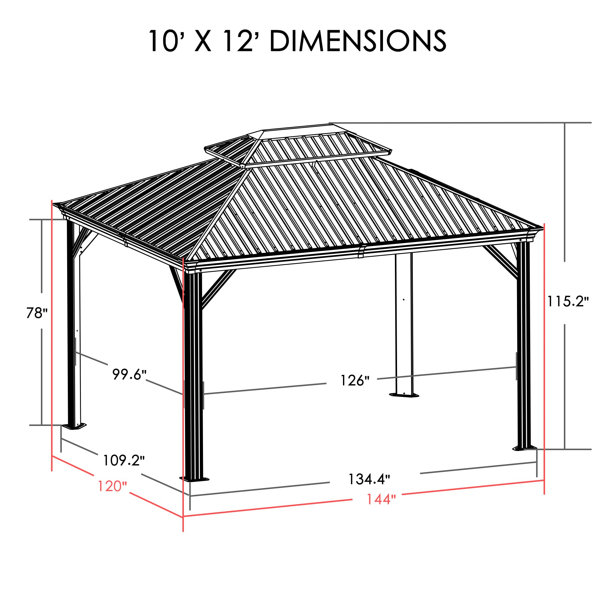 10' x 12' Hardtop Gazebo, Aluminum Frame with Galvanized Steel Double Roof, Outdoor Permanent Pavilion with Curtains and Netting for Patio, Backyard, Deck, Lawn (Gray)