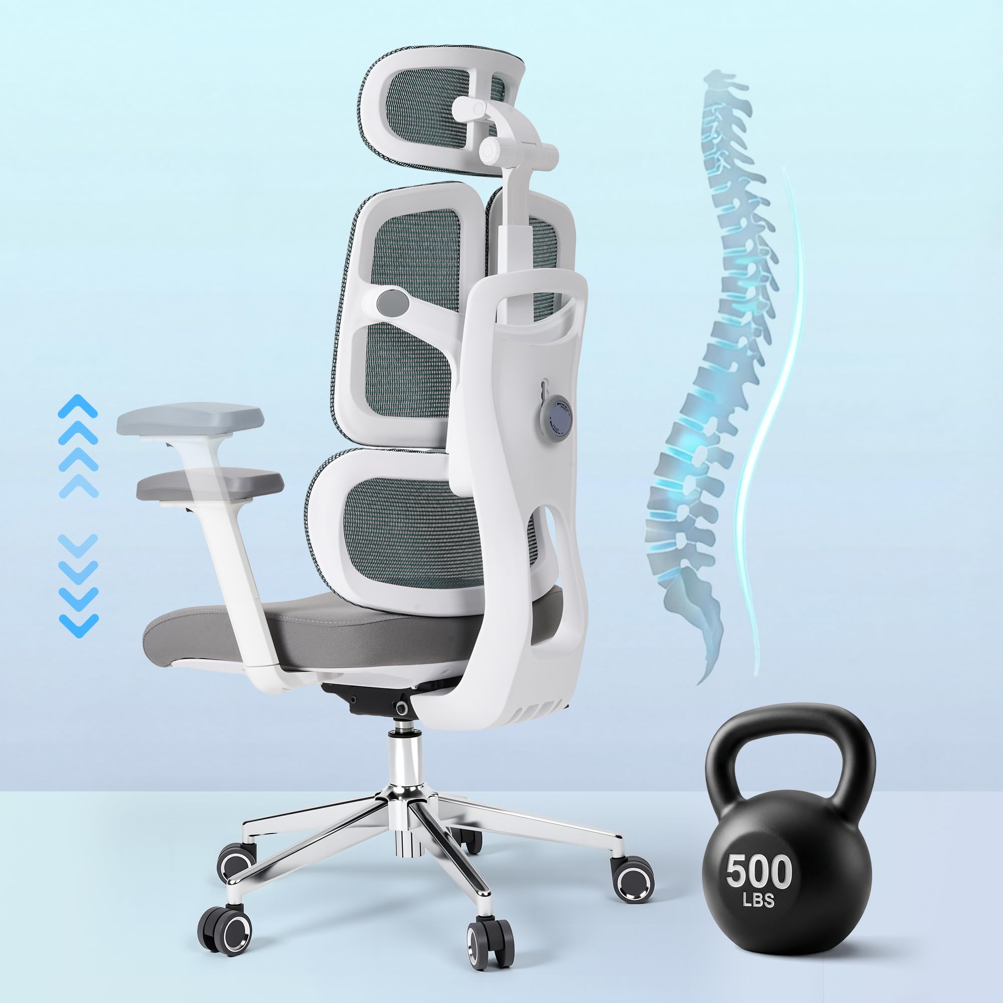 Ergonomic Office Chair 500 LBS Home Mesh Office Chair Comfortable Gaming Desk Chairs Adjustable 90-125° Tilt Rolling Computer Chairs with Wheel 3D Armrest