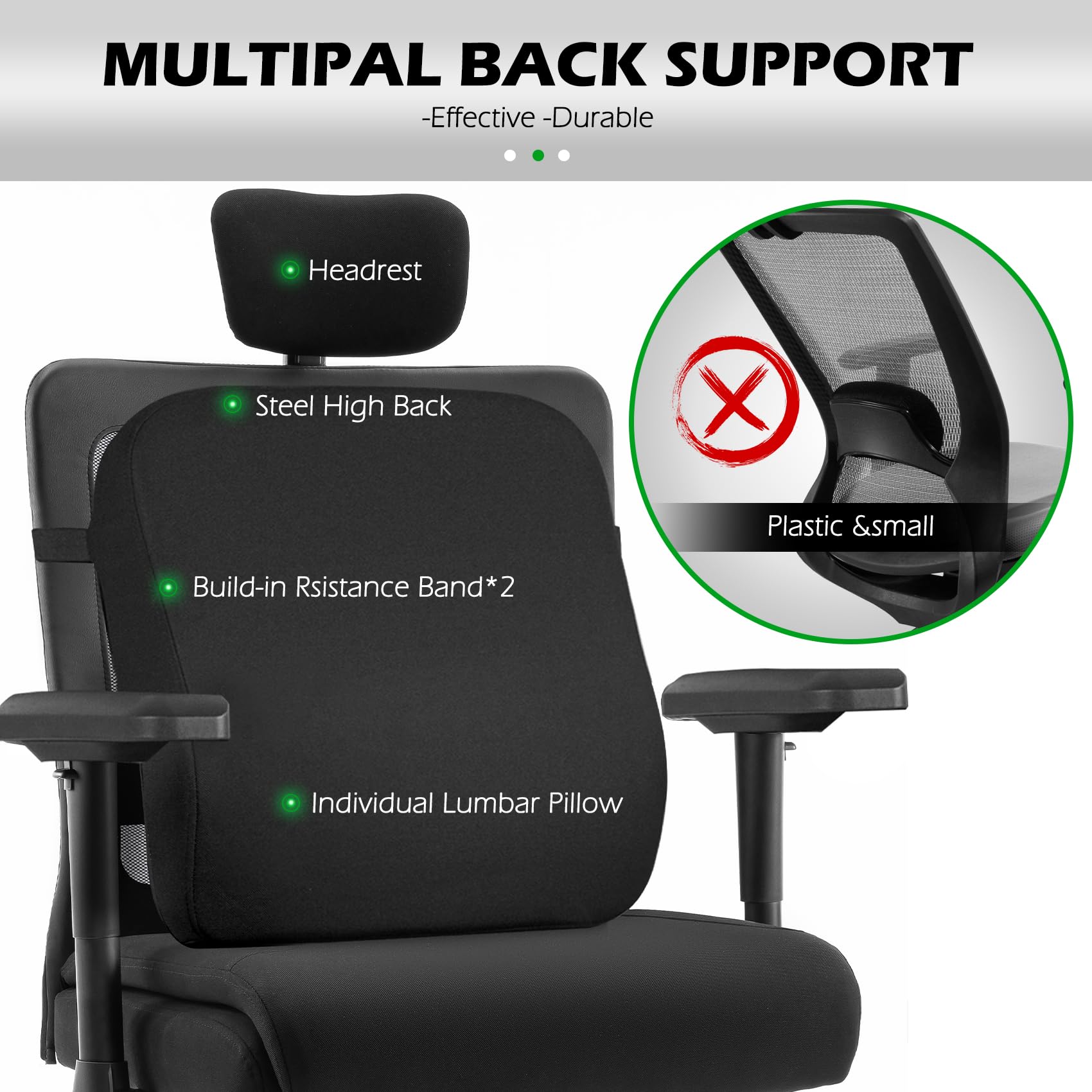Extra Wide Seat Office Chair for Big and Tall 500lbs, with High Back Adjustable Headrest Lumbar Support Arms Wheels Heavy Duty (Breathable Fabric Seat)