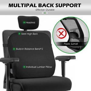 Extra Wide Seat Office Chair for Big and Tall 500lbs, with High Back Adjustable Headrest Lumbar Support Arms Wheels Heavy Duty (Breathable Fabric Seat)