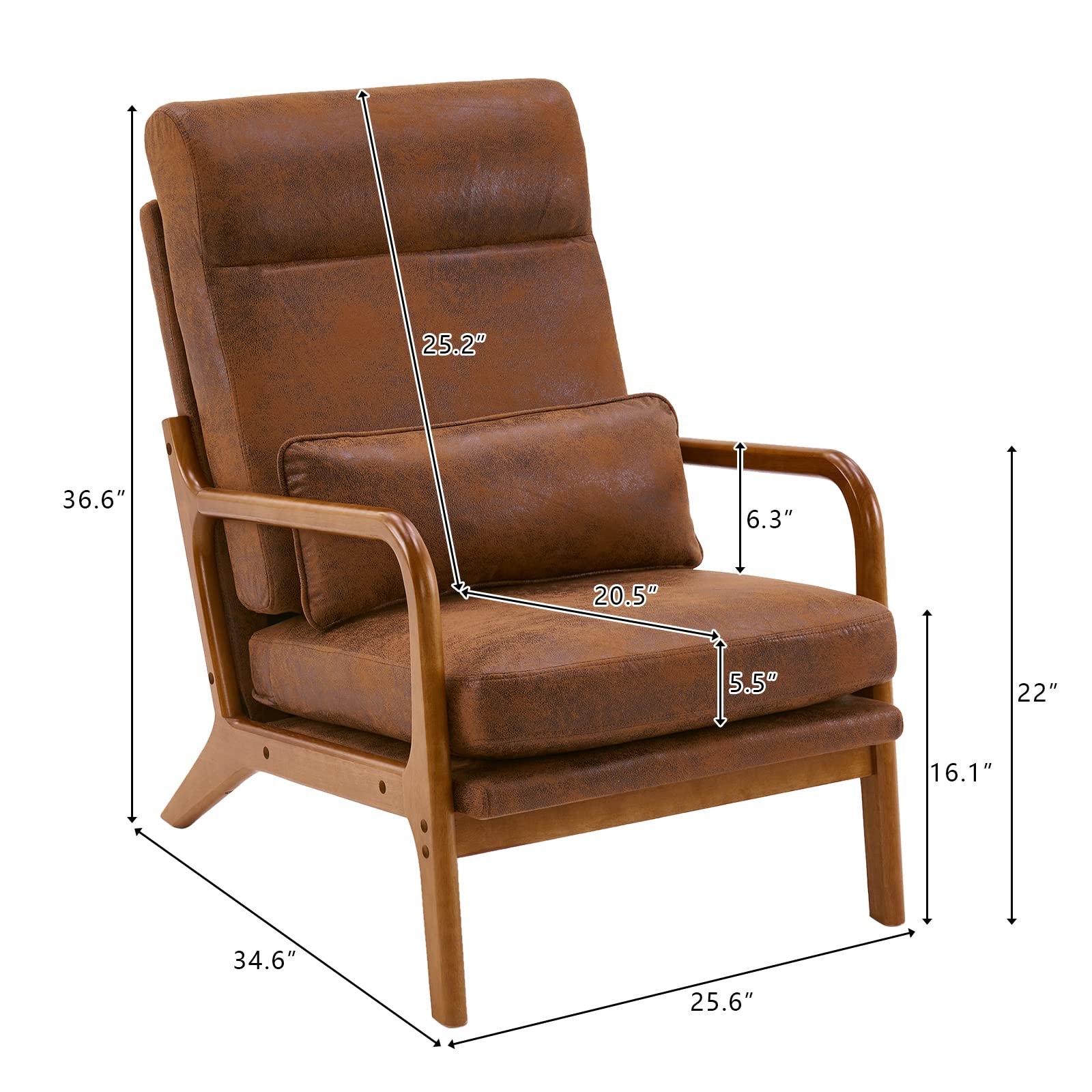 High Back Microfiber Rustic Accent Chairs Set of 2, Upholstered Mid Century Modern Lounge Chairs Reading Chairs Side Sitting Chair Farmhouse Armchairs for Living Room, Bedroom, Guest Room