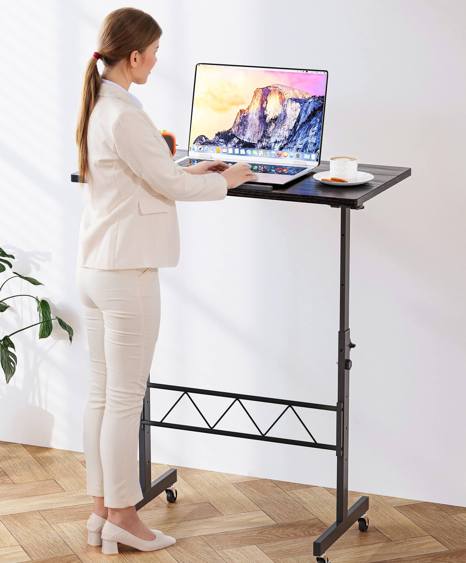 Standing Desk Adjustable Height & Tiltable Tabletop, Portable Stand Up Desk for Laptop, Mobile Folding Desk for Home Office Work and Walking Pad Treadmill, Height 30.7"-46.4", Black