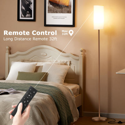 64'' Floor Lamps for Living Room with Remote Control and Stepless Dimmable Colors Temperature & Brightness, 9W Bulb Included(White Lampshade & Brown Pole)