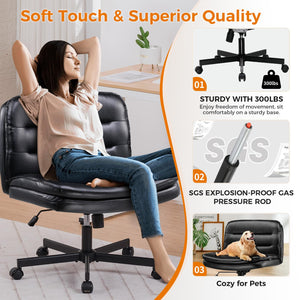 Criss Cross Chair with Wheels Armless Cross Legged Office Chair Wide Home Office Desk Chair Swivel Comfy Vanity Desk Chair Height Adjustable Mid Back Wide Seat Computer Task Chair
