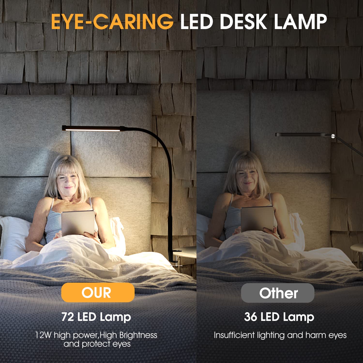 LED Desk Lamp with Clamp, Eye-Caring Clip on Lights for Home Office, 3 Modes 10 Brightness, Long Flexible Goose-Neck, Metal, Swing Arm Architect Task Table Lamps with USB Adapter, White