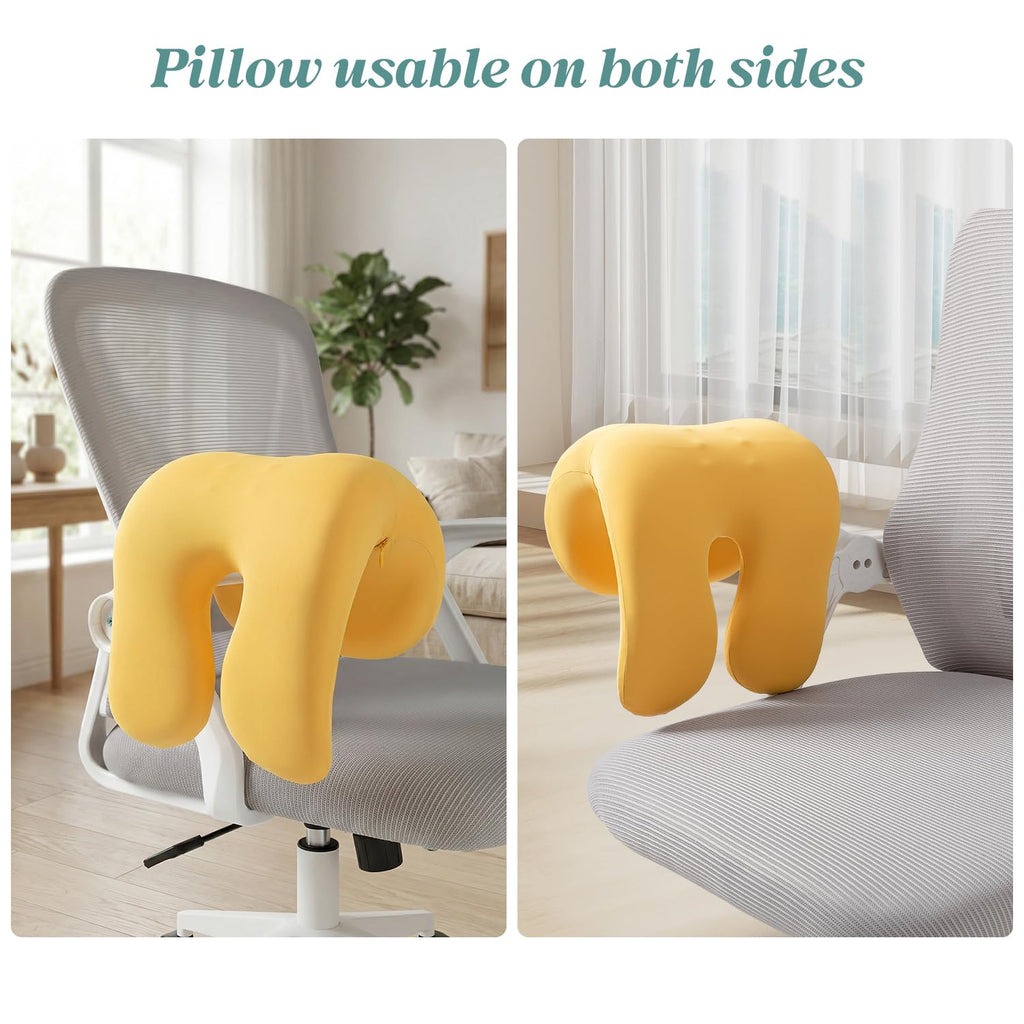 Office Chair Neck Pillow, Memory Foam Ergonomic Nap Pillow Office Chair Headrest Accessory, Neck Support Pillow Ideal for Office and Gaming, Yellow