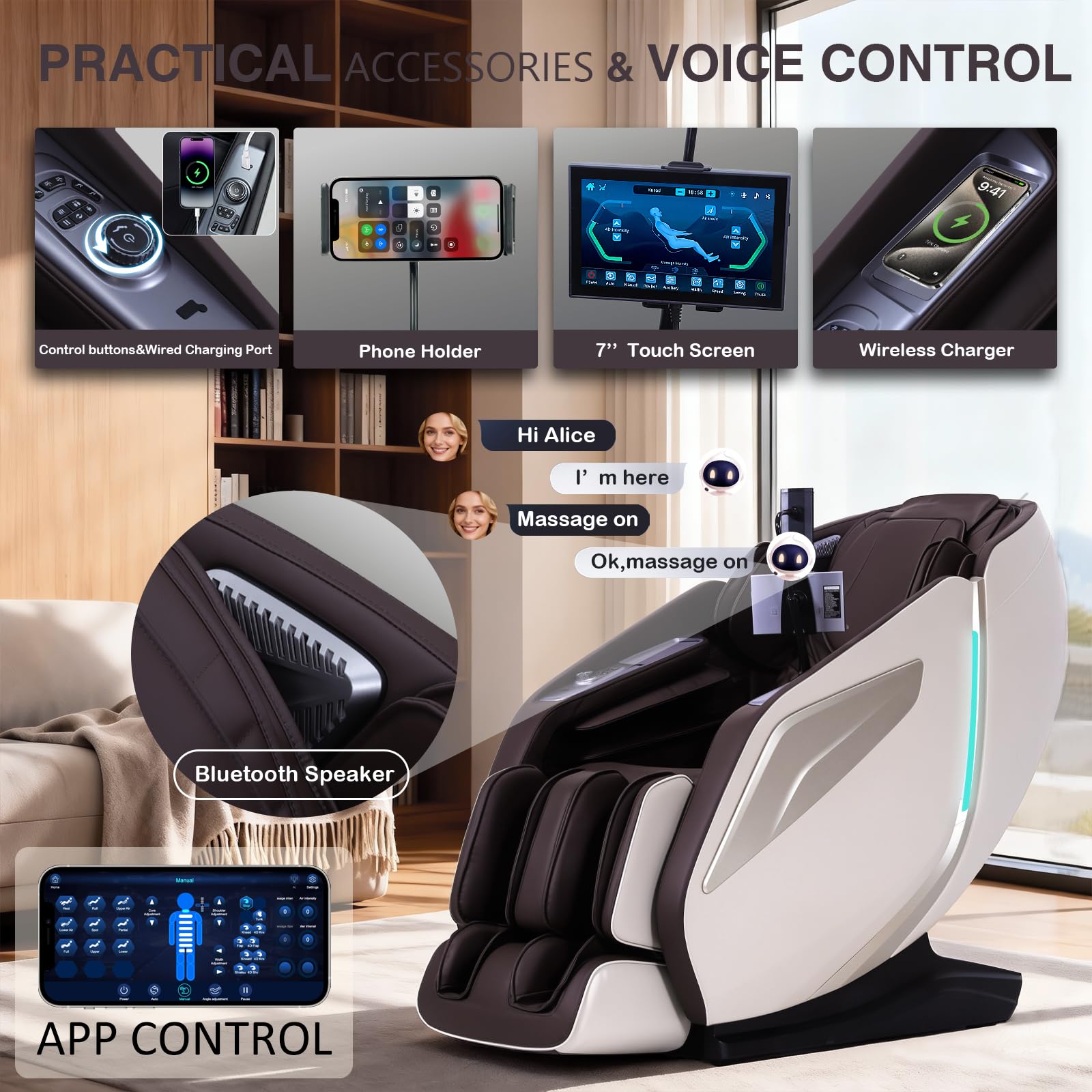 Zero Gravity Massage Chair with 55'' SL-Track & Body Scan - Shiatsu Massage Recliner with Heating & 40 Airbags - Voice Control, Foot Rollers, 15 Auto Modes & 9 Techniques (Coffee)