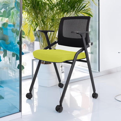 10 Pack Foldable Office Chairs with Wheels, Mesh Back, Arms and Portable - Folding Office Chairs for Conference Room Chair, Office Guest & Reception & Meeting Chair - (Green) 300 lbs.