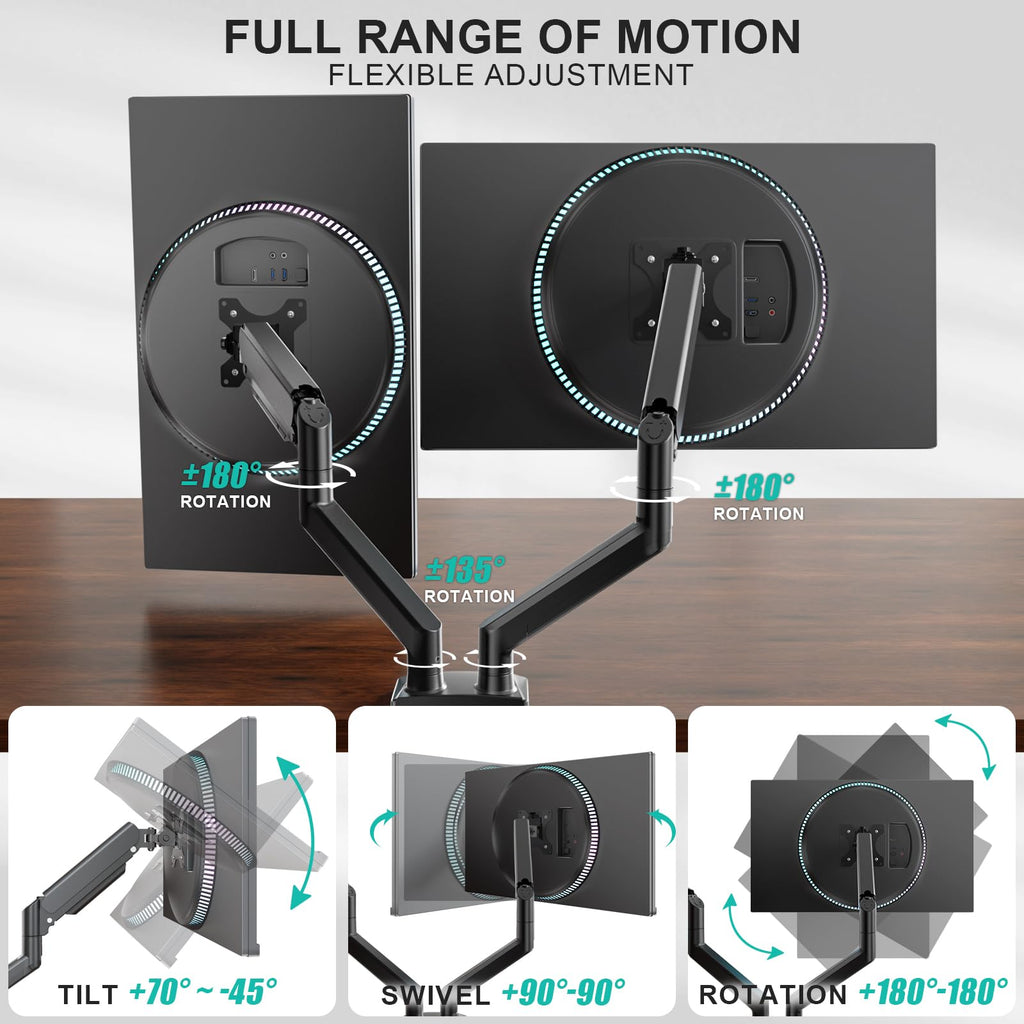 Dual Monitor Stand for 13-32 inch Computer Screens, Dual Monitor Arms for 2 Monitors Holds up to 22 lbs, Height Adjustable Dual Monitors Mount, VESA 75x75/100x100mm (GSMP002N), Black
