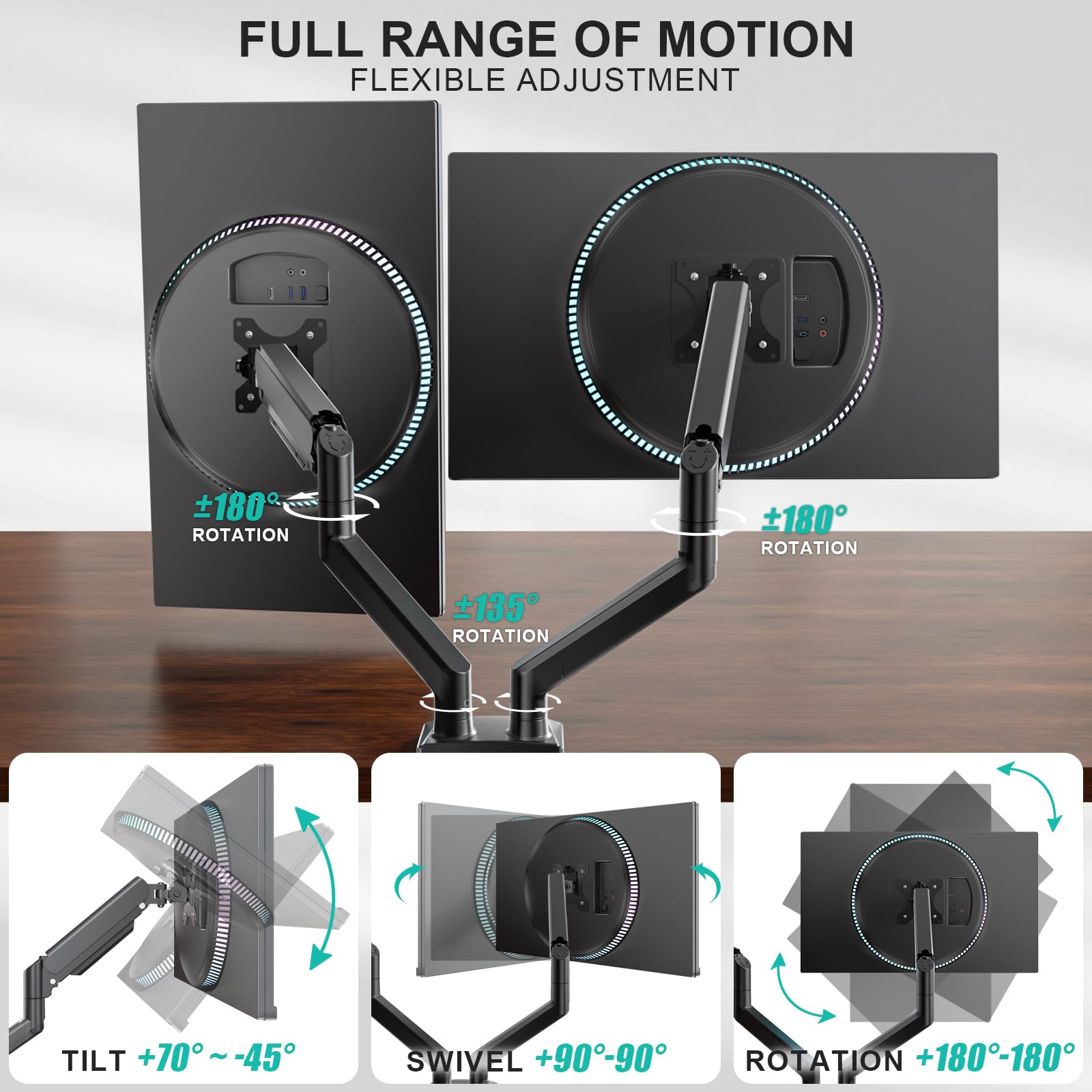Dual Monitor Stand for 13-32 inch Computer Screens, Dual Monitor Arms for 2 Monitors Holds up to 22 lbs, Height Adjustable Dual Monitors Mount, VESA 75x75/100x100mm (GSMP002N), Black