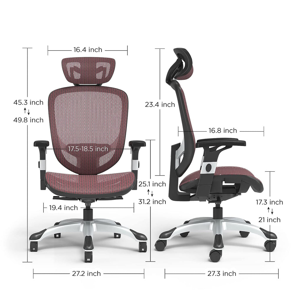 Ergonomic Task Chair, Mesh, Ergonomic, Lumbar Support, Swivel, Maroon