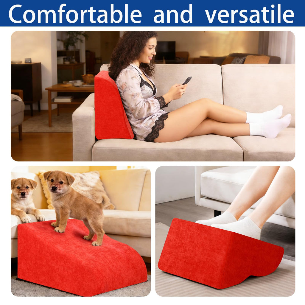 Foot Rest for Under Desk at Work, Ergonomic Under Desk Footrest with Washable Cover for Office, Home & Gaming Leg Elevation Pillow Red
