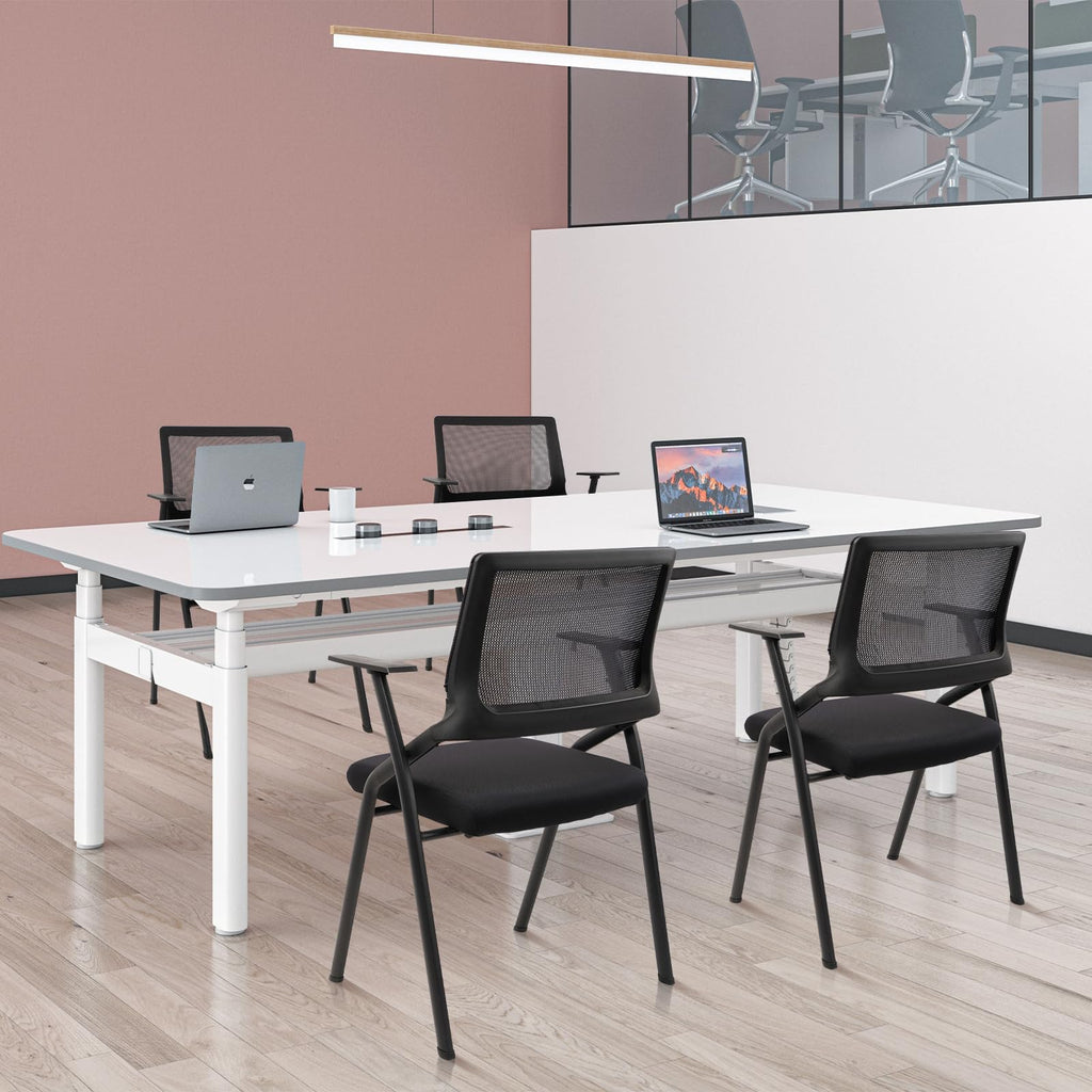 Black (8pk), Stackable & Foldable Office Chairs with Ergonomic Lumbar Support and Thickened Seat Cushion, Folding Mesh Fabric Reception Guest Chair for School Church Lobby Conference Room