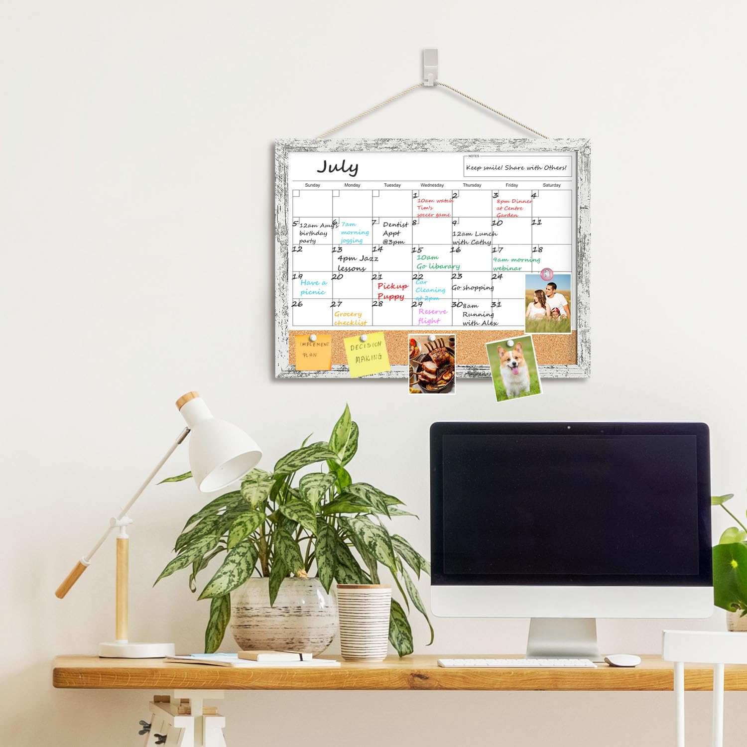 Dry Erase Calendar for Wall, 17x13 Inches Whiteboard Calendar Cork Board Combo, Magnetic Small White Board with Wood Framed, Hanging Dry Erase Board for Office Kitchen Home Planner Memo