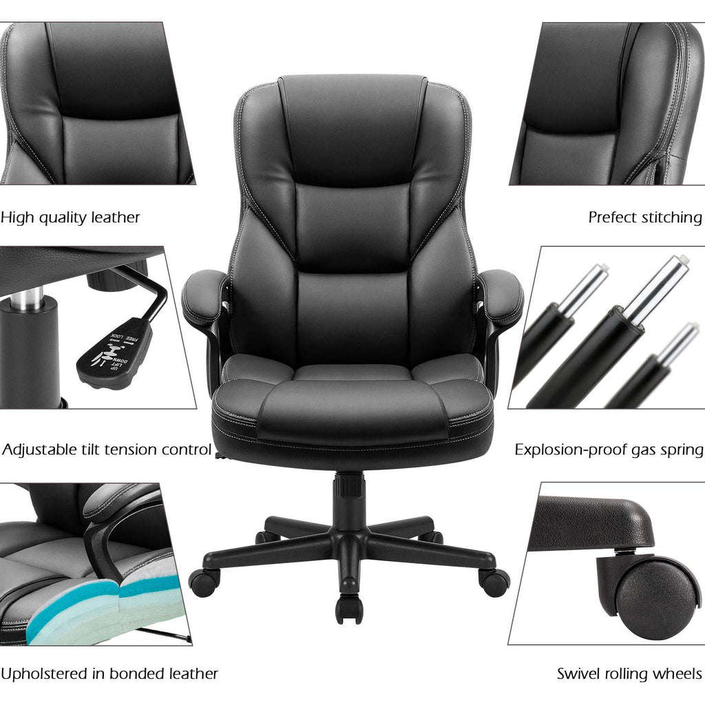 Office Executive Chair High Back Adjustable Managerial Home Desk Chair, Swivel Computer PU Leather Chair with Lumbar Support (1, Black)