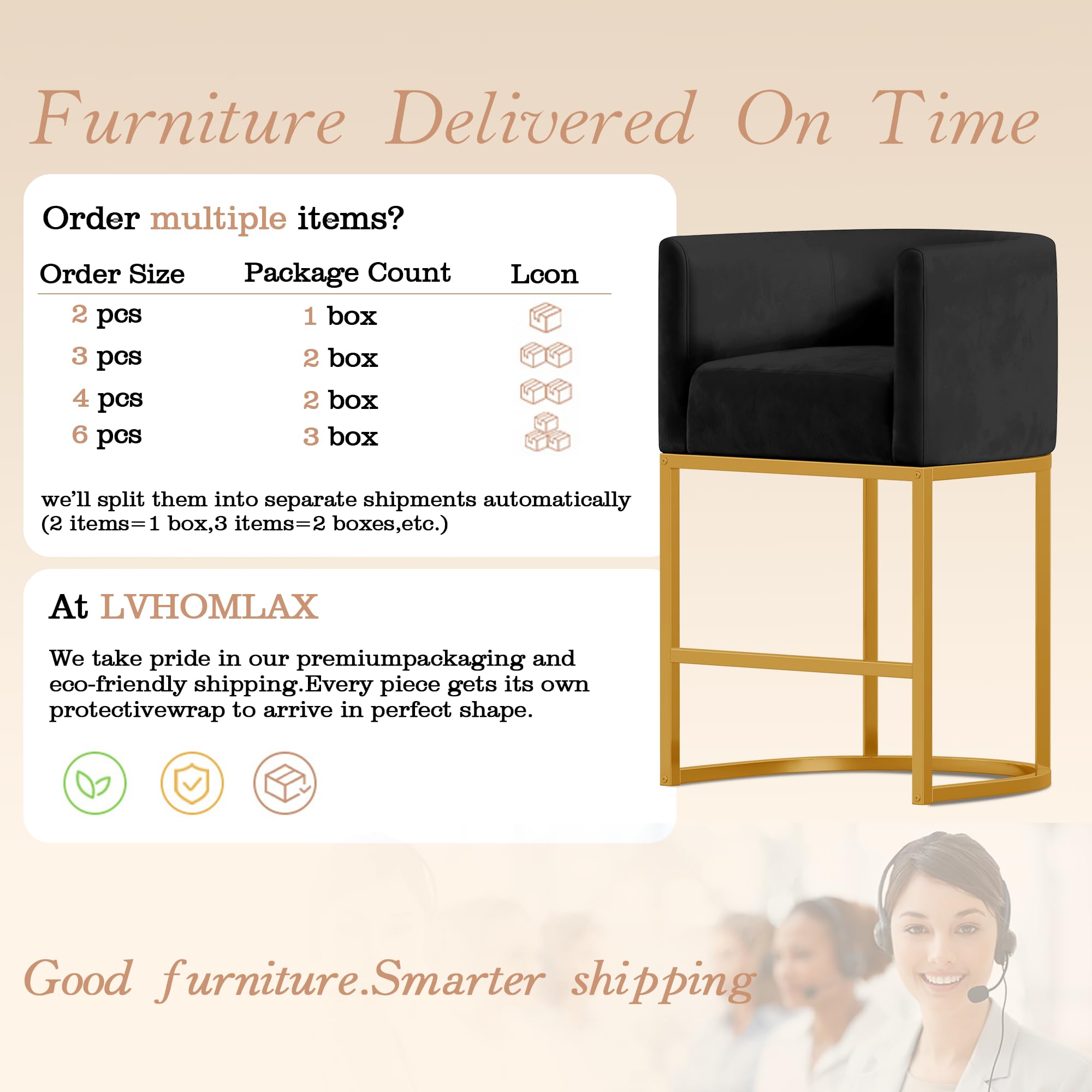 26" Modern Counter Height Bar Stools,Velvet Fabric Upholstered Barrel Barstools with Backs,Island Chairs Bar Stools Set of 1,Metal Gold Frames,Ink Black Velvet