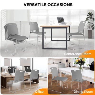 Stacking Chairs Set of 5 Stackable Office Chairs with Metal Sled Base, Ergonomic Plastic Seat, Stacking Chairs for Waiting Room Break Room Banquet Guest, Grey