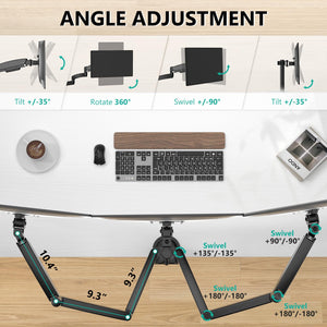 Triple Monitor Mount, 3 Monitor Desk Mount for Screens 13-33 Inch, Multiple Monitors Stand with Tilt, Swivel, Rotation, Mounting Holes 75/100 mm, Black