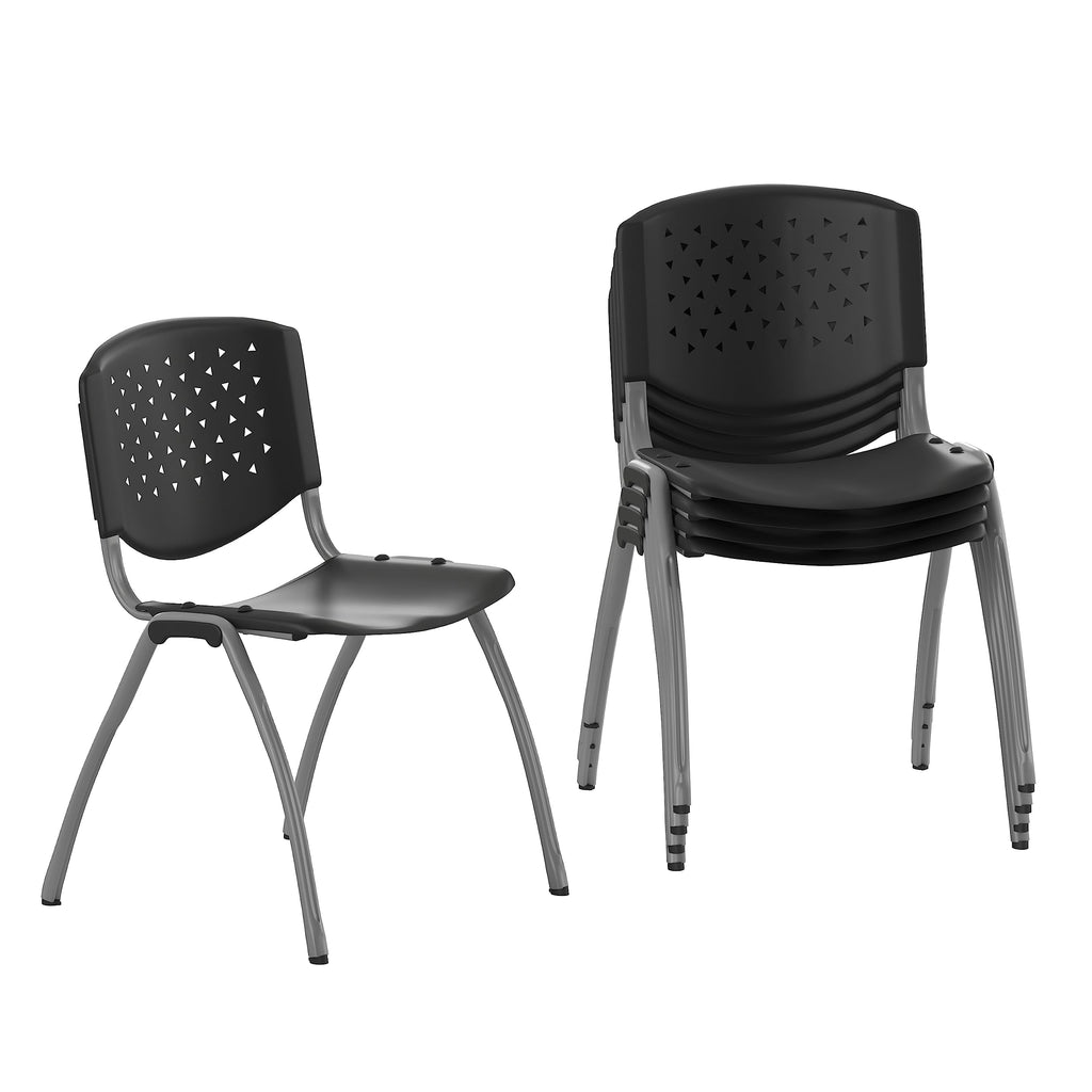 Hercules Series Plastic Contoured Lobby Chairs with Perforated Backs, Ergonomic Stacking Chairs for Offices, Set of 5, Gray