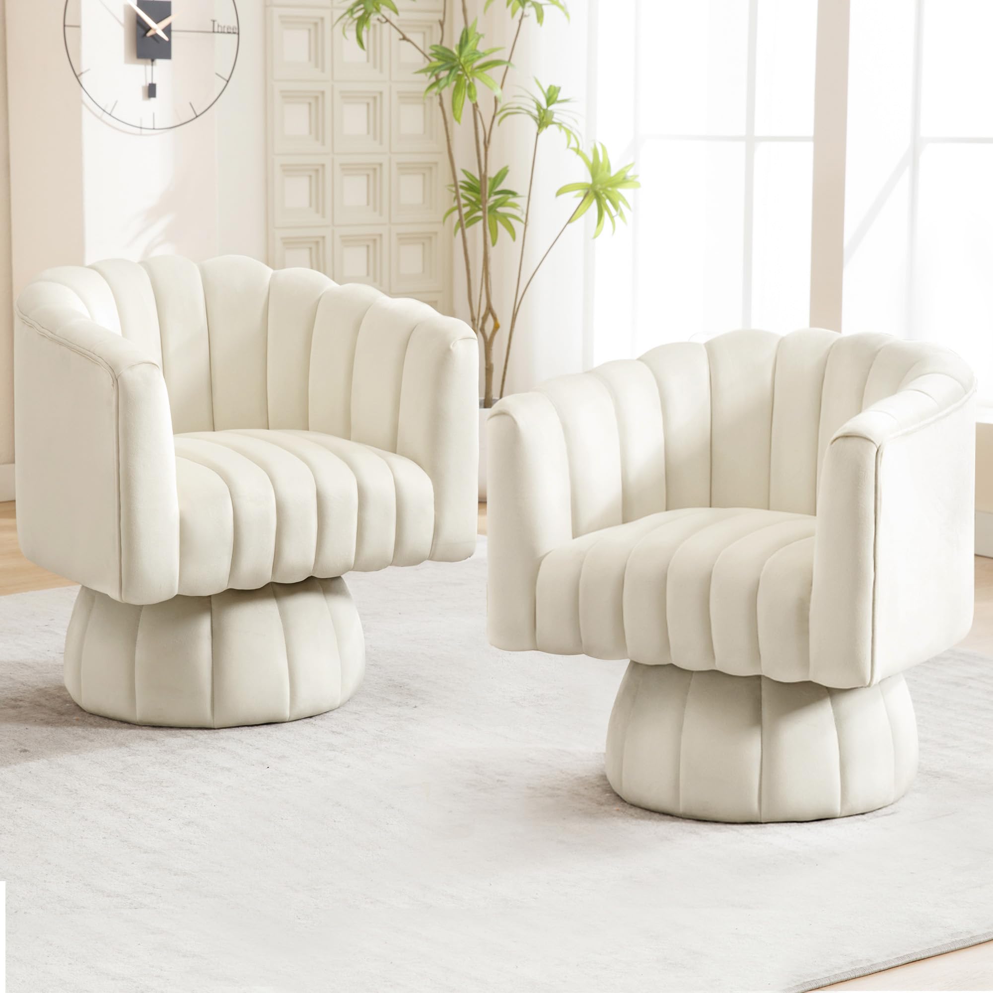 Swivel Accent Barrel Chair - Cute Comfy Small Round 360° Arm Chair Velvet Sofa Club Reading Chair for Living Room Bedroom Office Beige