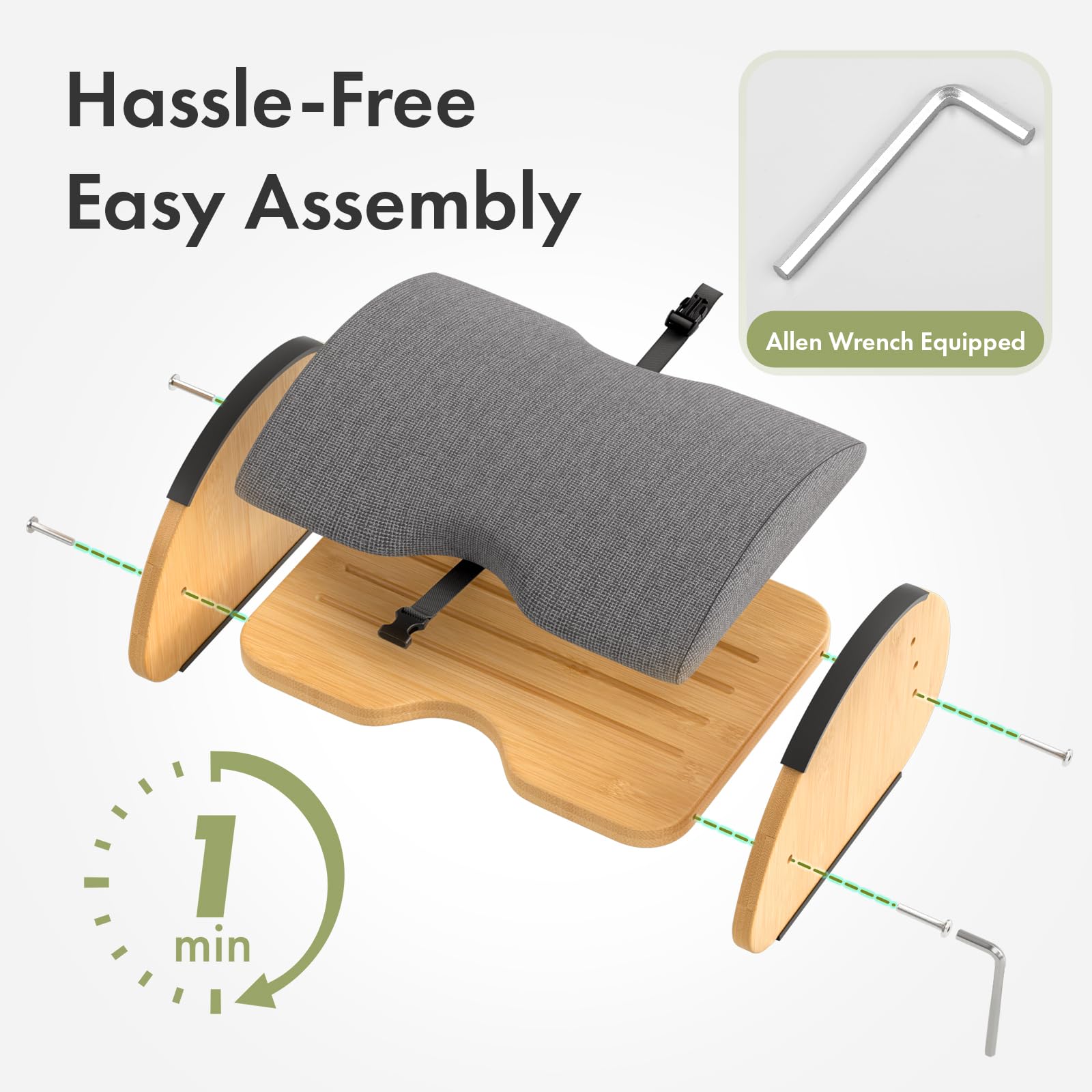Bamboo Under Desk Footrest with Cushion 3-in-1, Reversible Ergonomic Wood Rocking Foot Rest for Under Desk at Work, Adjustable Foot Stools with Washable Cover, Desk Leg Rest for Home Office