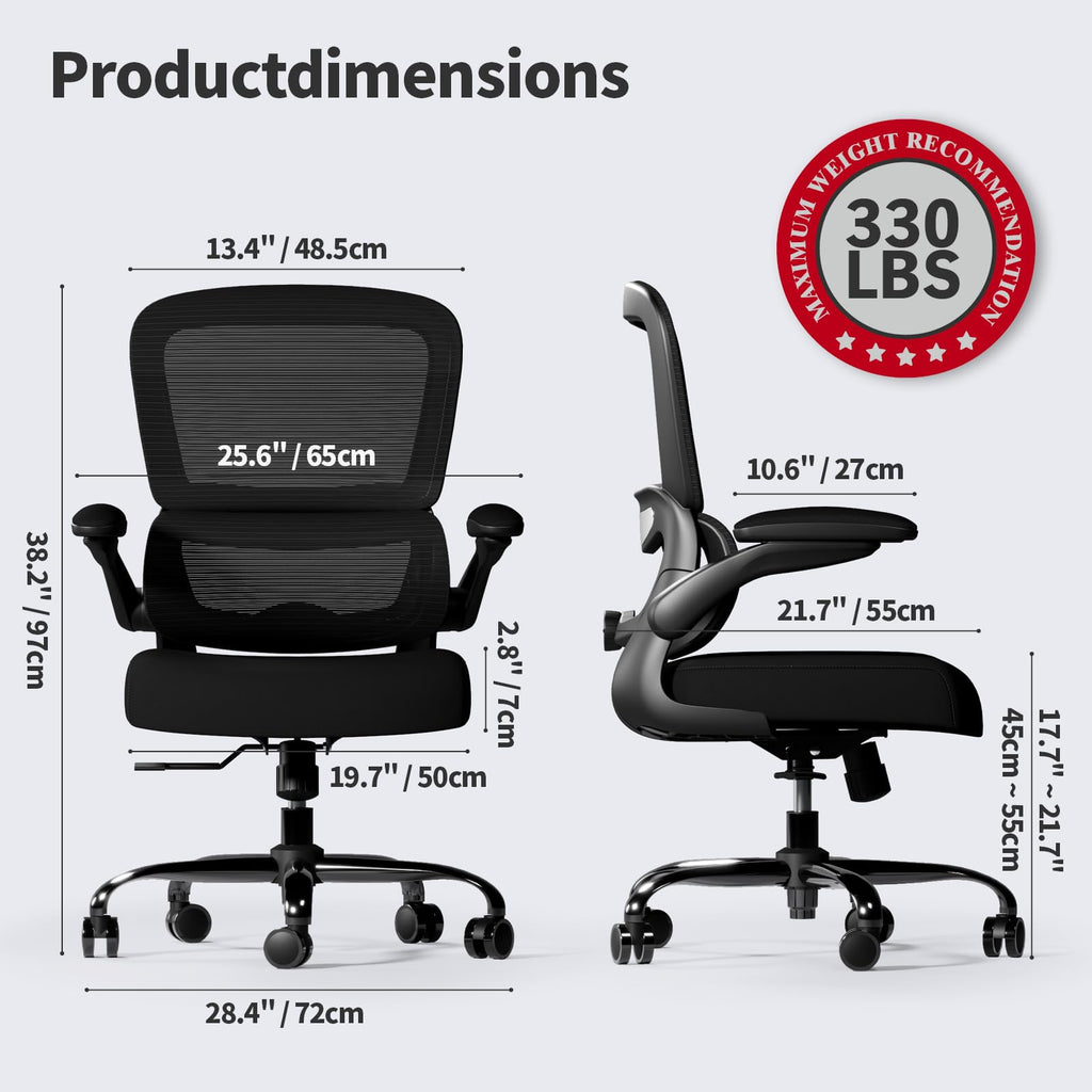 Black Pack of 2, Office Chair - Ergonomic Desk Chair with Adjustable Lumbar Support, Mesh Computer Chair, Executive Chairs for Home Office Comfortable Lumbar Support