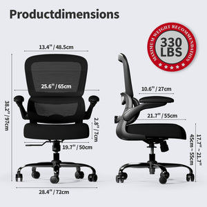 Black Pack of 4, Office Chair - Ergonomic Desk Chair with Adjustable Lumbar Support, Mesh Computer Chair, Executive Chairs for Home Office Comfortable Lumbar Support