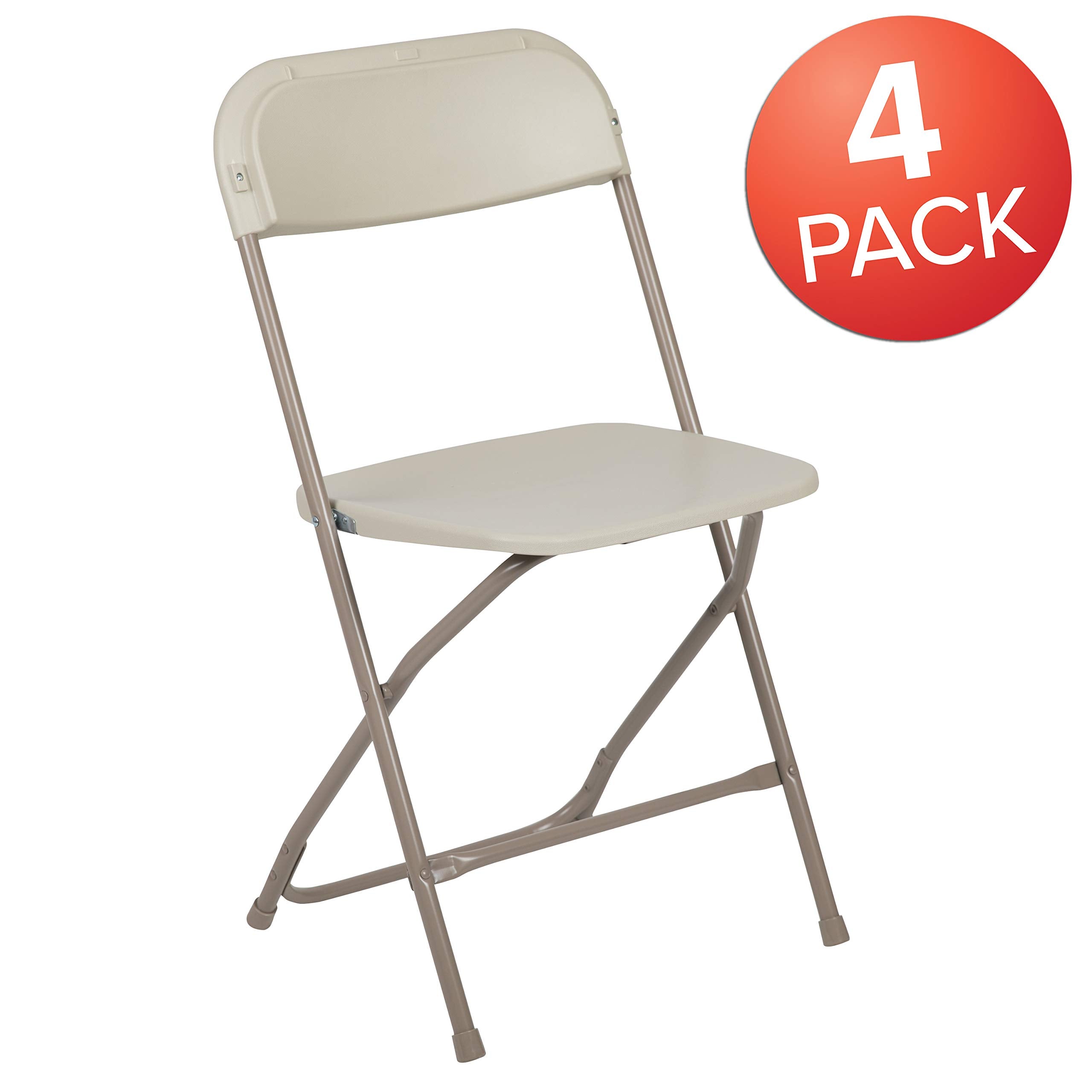 4 Pack Hercules Series Plastic Folding Chair - Beige - 650LB Weight Capacity Comfortable Event Chair-Lightweight Folding Chair
