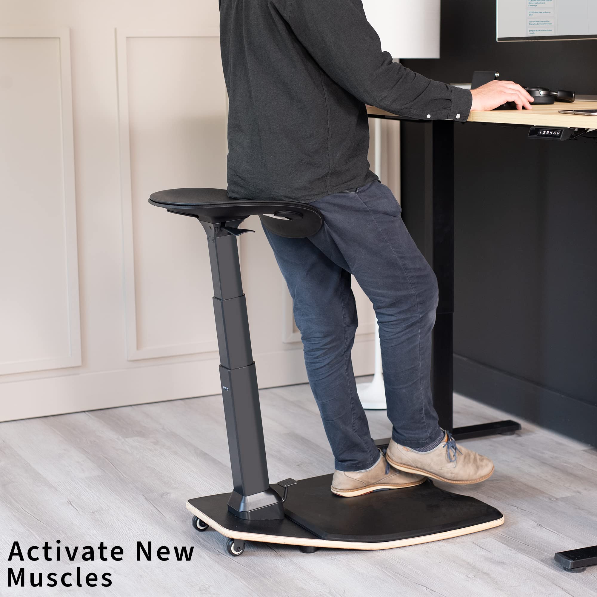 Ergonomic Leaning Perch Chair with Anti-Fatigue Mat, Standing Desk Stool, Height Adjustable Home Office Posture Seat, Black, CHAIR-S02M