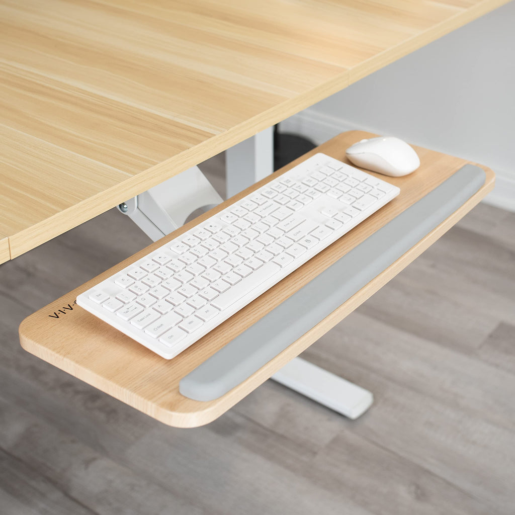 Adjustable Computer Keyboard and Mouse Platform Tray Ergonomic Under Table Desk Mount Drawer Underdesk Shelf, Light Wood, MOUNT-KB03C