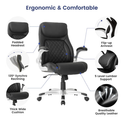 Ergonomic Office Chair Premium Microfiber Leather Adjustable Lumbar Support & Armrests, High Back Comfy Desk Gaming Chairs Executive Computer Swivel Chair Tilt Function(Posture,Black)